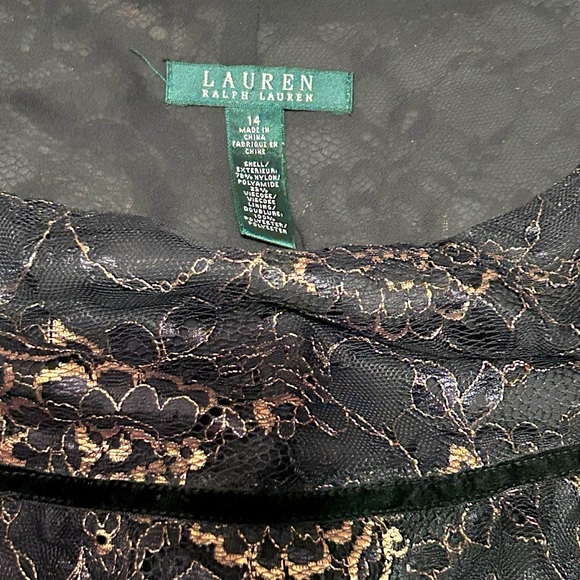 LAUREN RALPH LAUREN Skirt Womens 14 Black Gold Lace Tier MIDI Cocktail - Picture 6 of 14